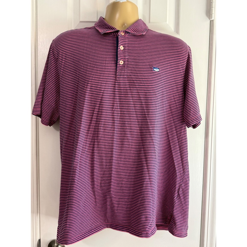 Southern Tide The Skipjack Polo Mens Large Pink Navy Striped Pima Cotton Classic - Picture 5 of 5